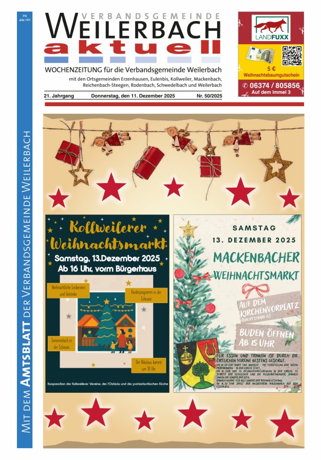 Verbandsgemeinde Weilerbach aktuell Titelblatt 50/2025
