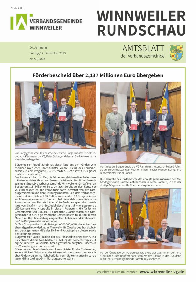 Winnweiler Rundschau Titelblatt 50/2025