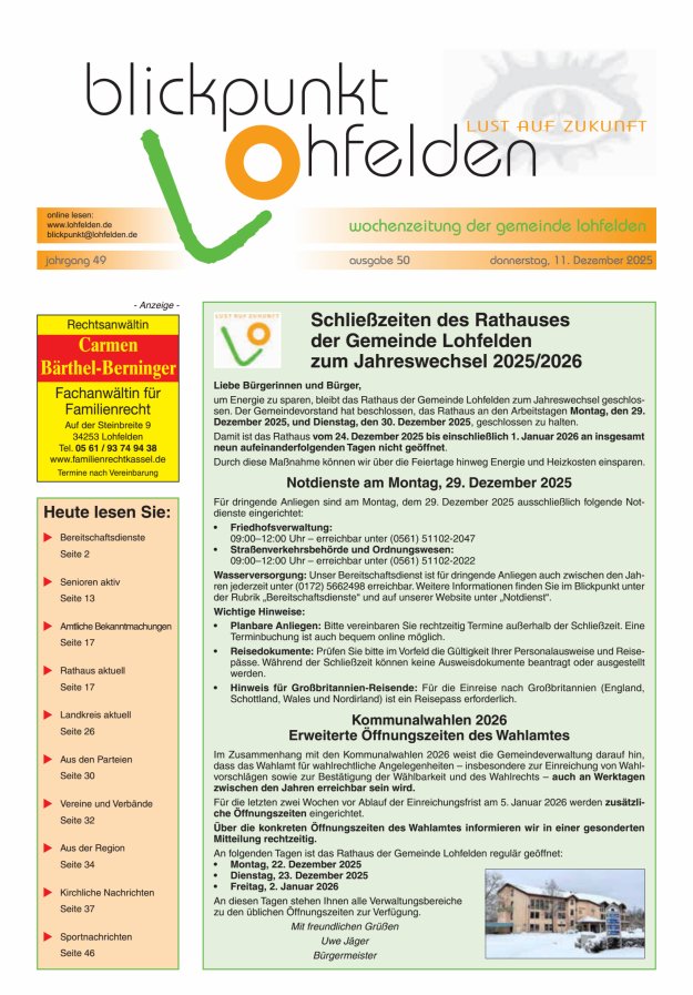 Blickpunkt Lohfelden Titelblatt 50/2025