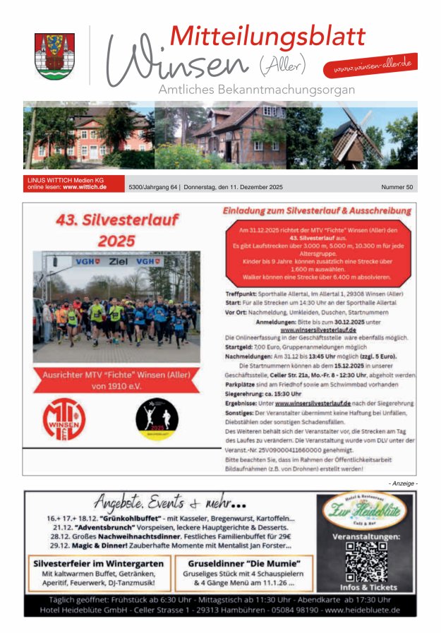 Mitteilungsblatt der Gemeinde Winsen Titelblatt 50/2025