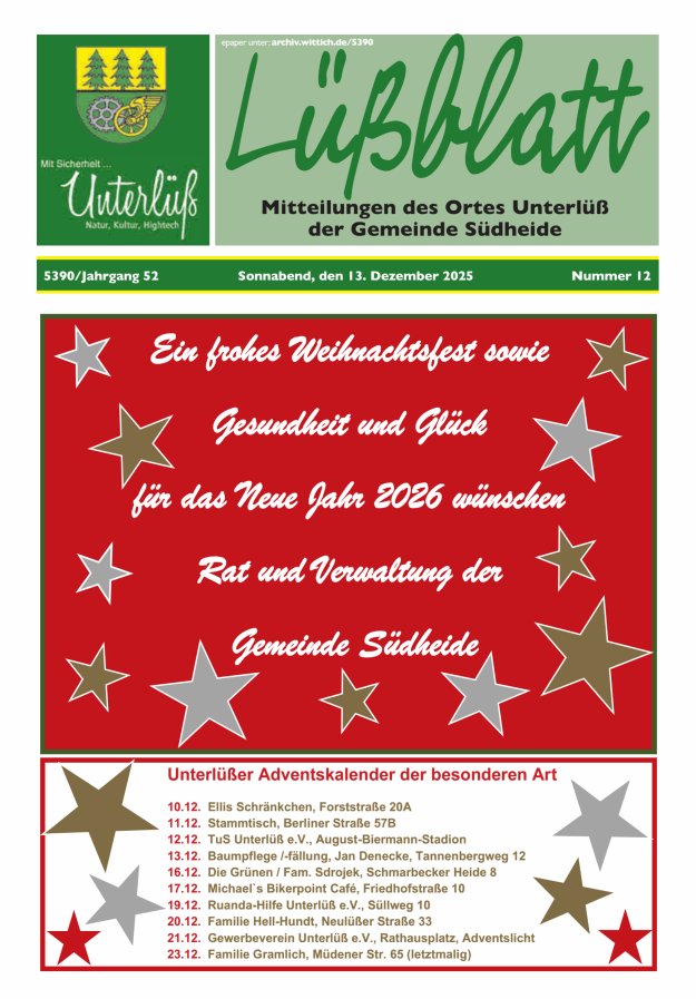 Mitteilungsblatt der Gemeinde Unterlüß Titelblatt 12/2025