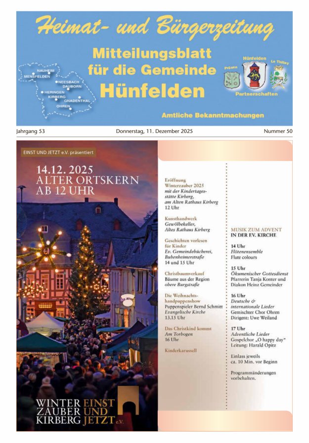 Mitteilungsblatt für die Gemeinde Hünfelden Titelblatt 50/2025