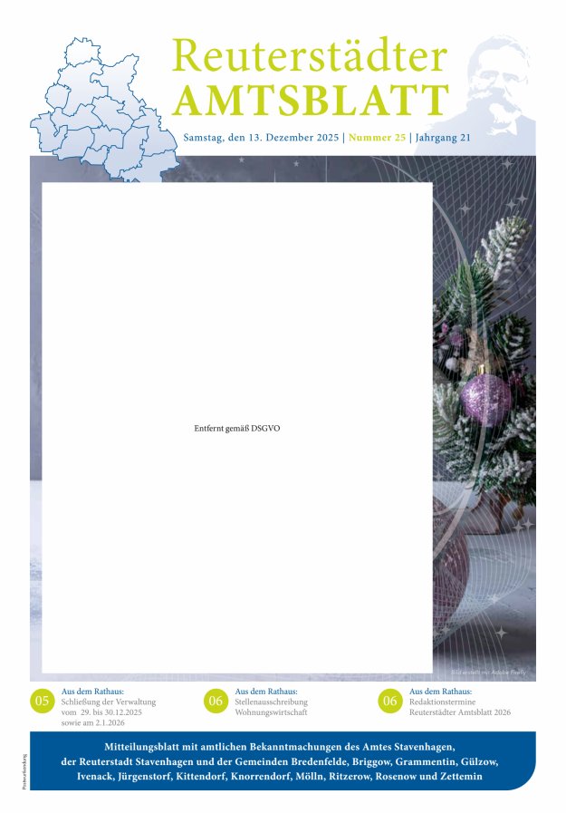 Reuterstädter Amtsblatt Titelblatt 25/2025