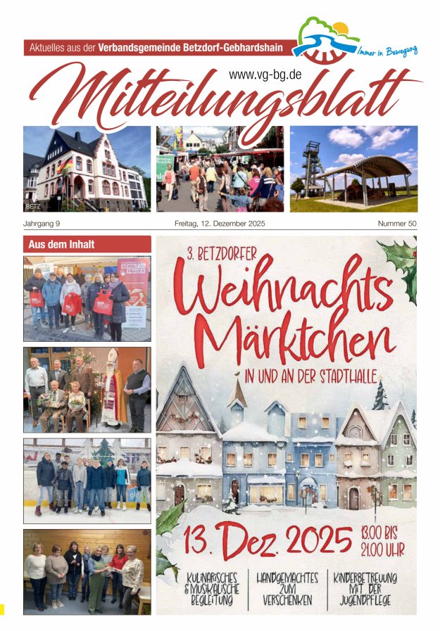 Aktuelles aus der VG Betzdorf-Gebhardshain, Ausgabe Betzdorf Titelblatt 50/2025