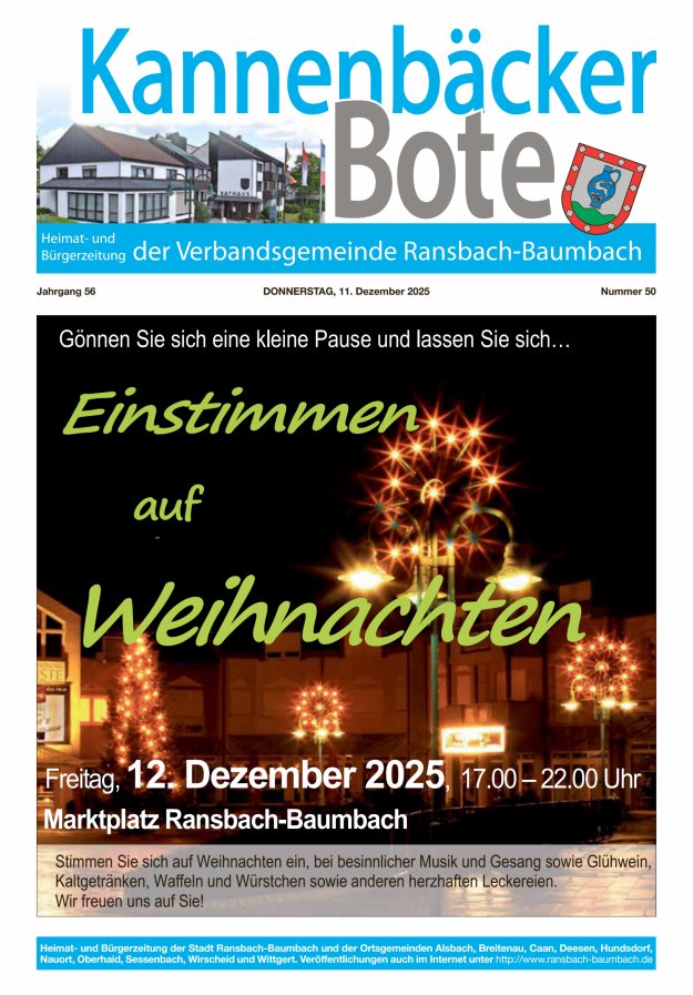 Kannenbäcker-Bote der Verbandsgemeinde Ransbach-Baumbach Titelblatt 50/2025