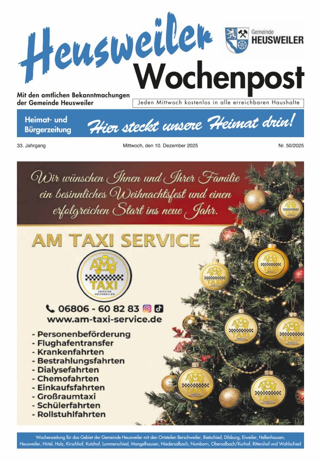 Heusweiler Wochenpost Titelblatt 50/2025