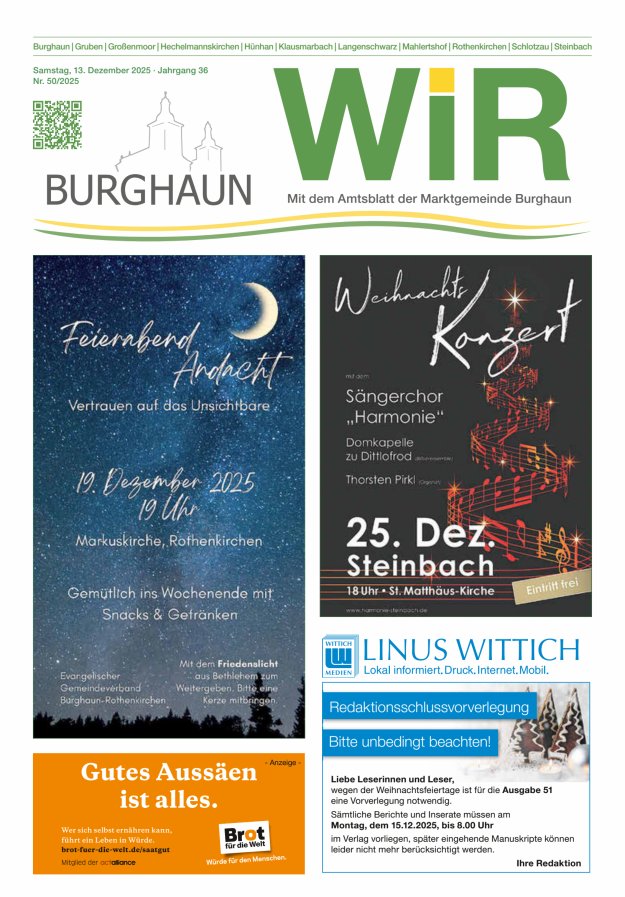 WIR - mit Amtsblatt der Marktgemeinde Burghaun Titelblatt 50/2025