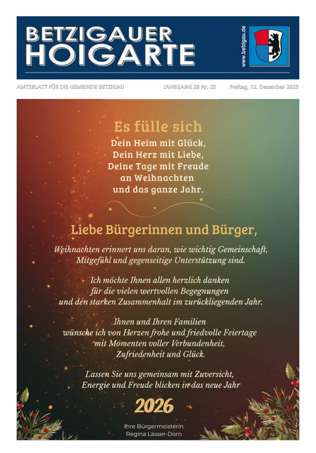 Betzigauer Hoigarte Amtsblatt der Gemeinde Betzigau Titelblatt 25/2025