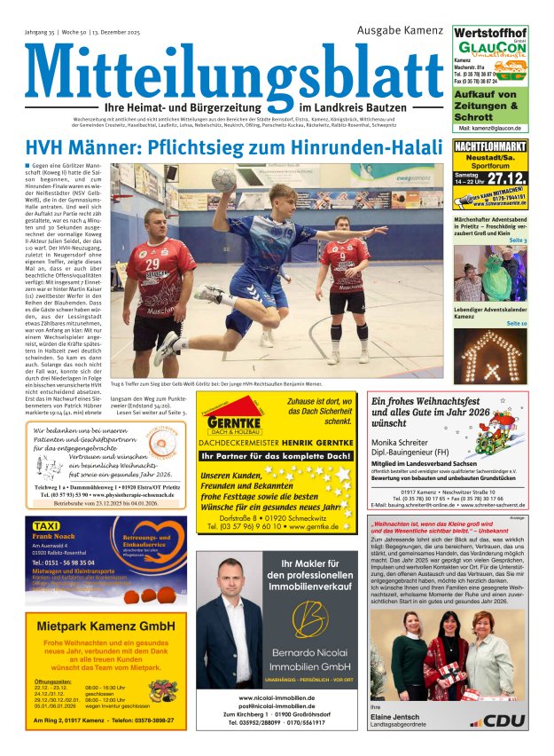 Mitteilungsblatt LK Bautzen Ausgabe Kamenz Titelblatt 49/2025