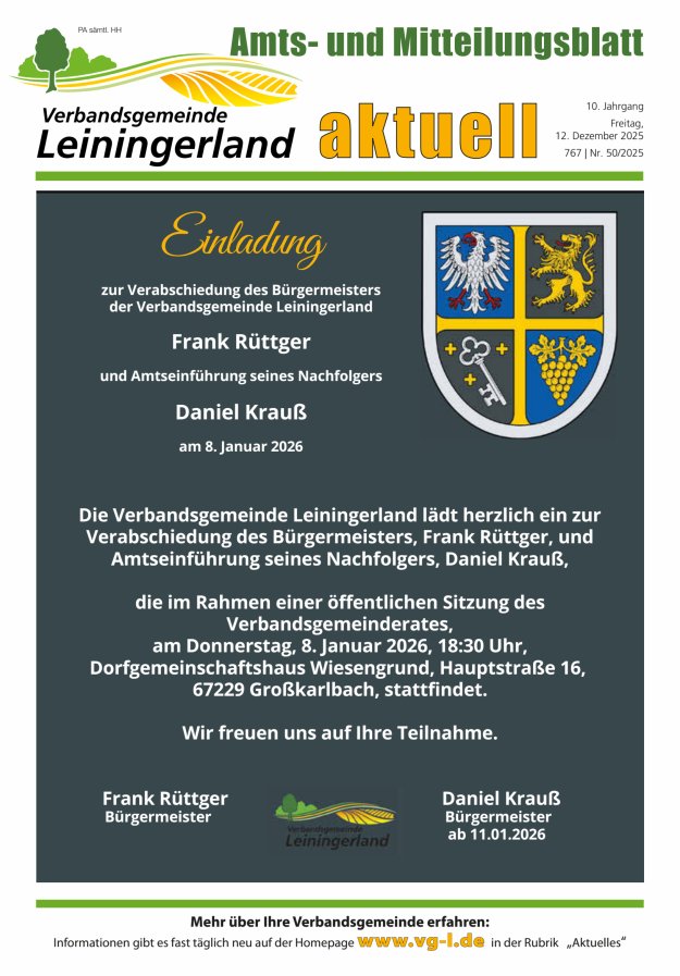 VG Leiningerland aktuell Titelblatt 50/2025