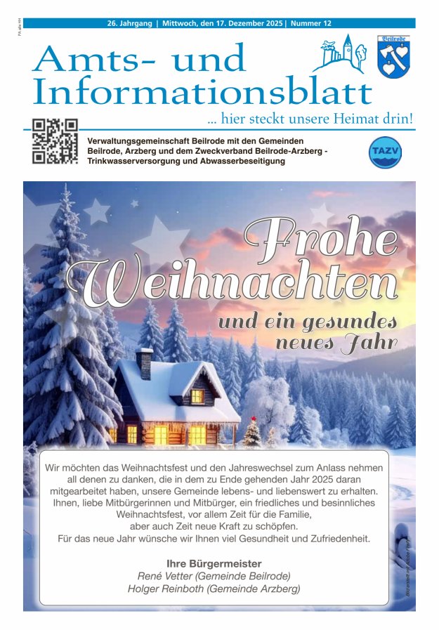 Amts- und Informationsblatt der Verwaltungsgemeinschaft Beilrode Titelblatt 12/2025