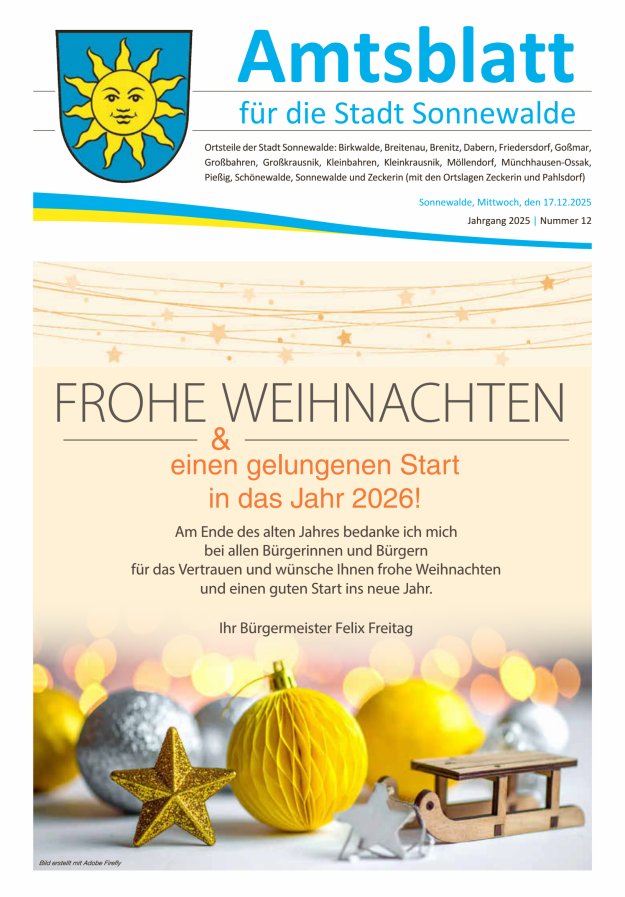 Amtsblatt für die Stadt Sonnewalde Titelblatt 12/2025