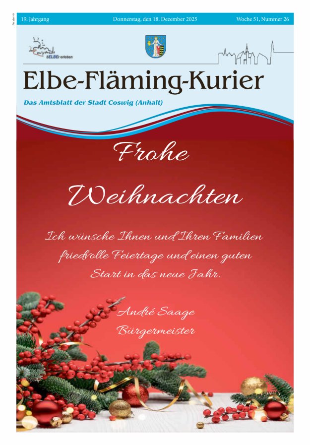 Elbe-Fläming-Kurier Das Amtsblatt der Stadt Coswig (Anhalt) Titelblatt 26/2025