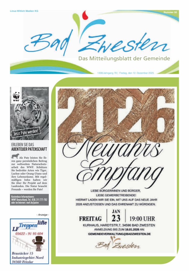 Heimatzeitung Bad Zwesten Titelblatt 50/2025