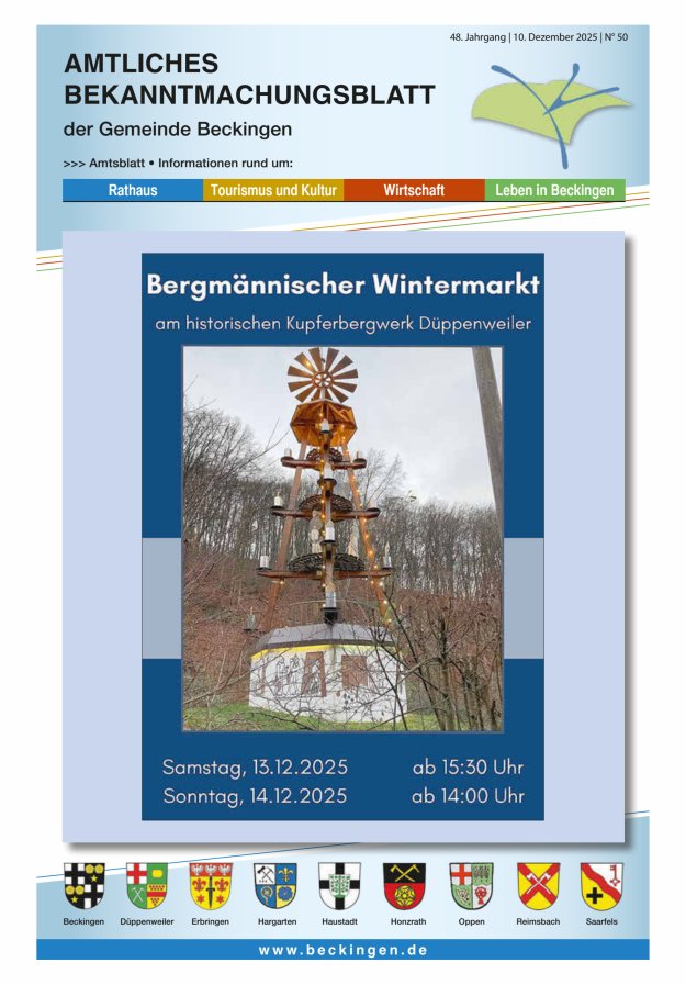 Amtsblatt Beckingen Titelblatt 50/2025