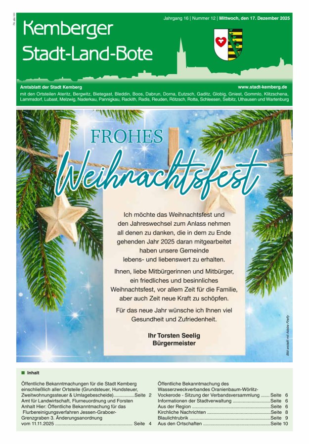 Kemberger Stadt-Land-Bote Amtsblatt der Stadt Kemberg Titelblatt 12/2025