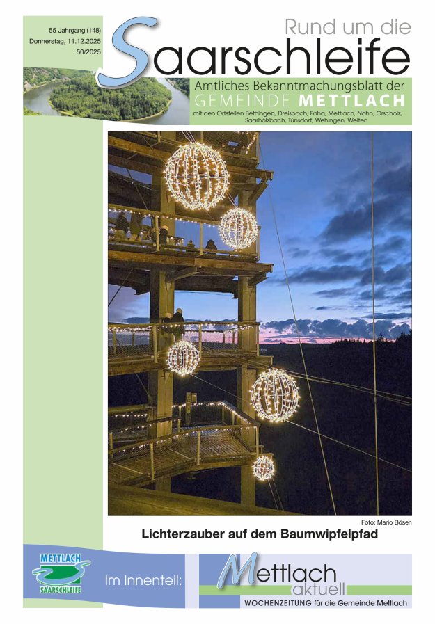 Rund um die Saarschleife Gemeinde Mettlach Titelblatt 50/2025