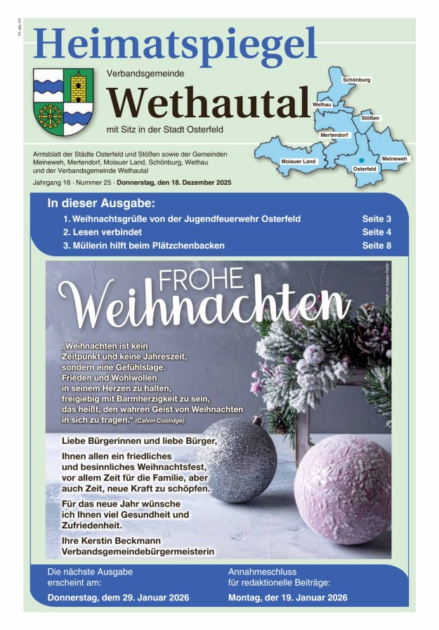 Heimatspiegel Verbandsgemeinde Wethautal mit Sitz in der Stadt Osterfeld Titelblatt 25/2025