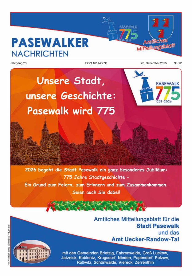 Pasewalker Nachrichten Titelblatt 12/2025