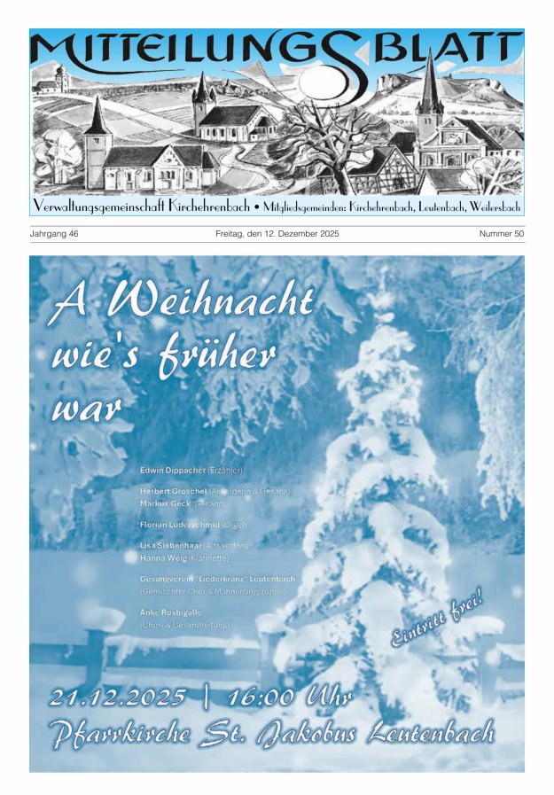 Mitteilungsblatt Verwaltungsgemeinschaft Kirchehrenbach Titelblatt 50/2025
