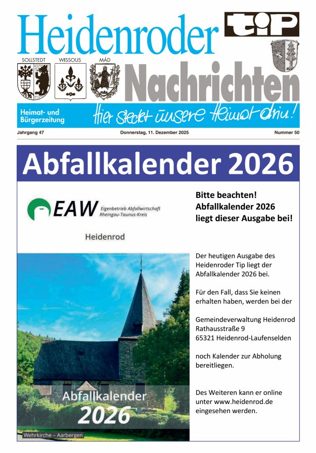 "tip" Heidenroder Nachrichten Titelblatt 50/2025
