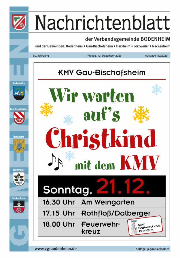 Nachrichtenblatt der VG Bodenheim              Titelblatt 50/2025