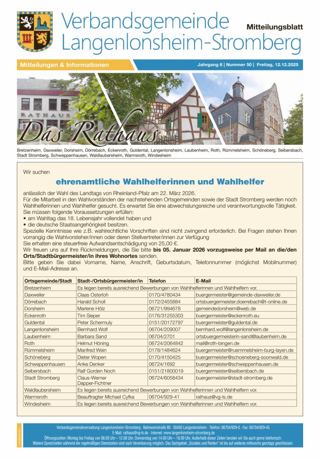 Das Rathaus - MTB d VG Langenlonsheim-Stromberg Titelblatt 50/2025