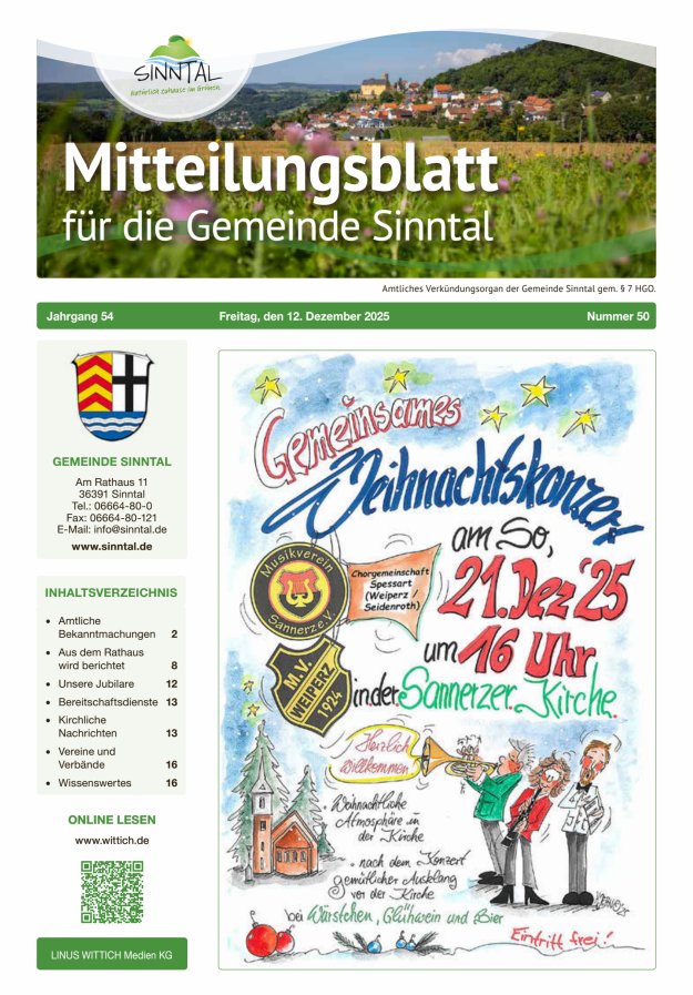 Mitteilungsblatt für die Gemeinde Sinntal Titelblatt 50/2025