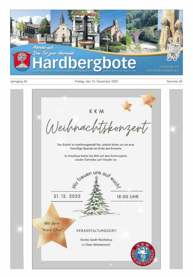 Hardbergbote - Mitteilungsblatt der Gemeinde Abtsteinach Titelblatt 50/2025