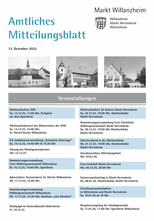 Amtliches Mitteilungsblatt des Marktes Willanzheim Titelblatt 25/2025