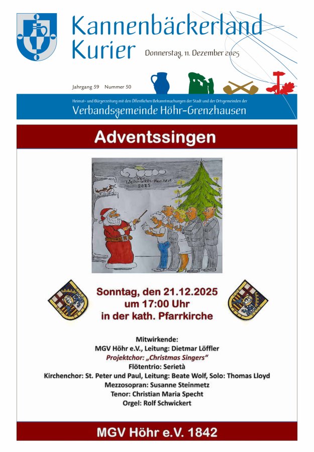 Kannenbäckerland-Kurier Verbandsgemeinde Höhr-Grenzhausen Titelblatt 50/2025
