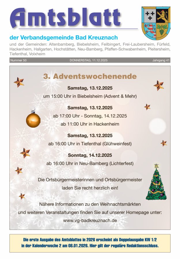 Amtsblatt der Verbandsgemeinde Bad Kreuznach Titelblatt 50/2025
