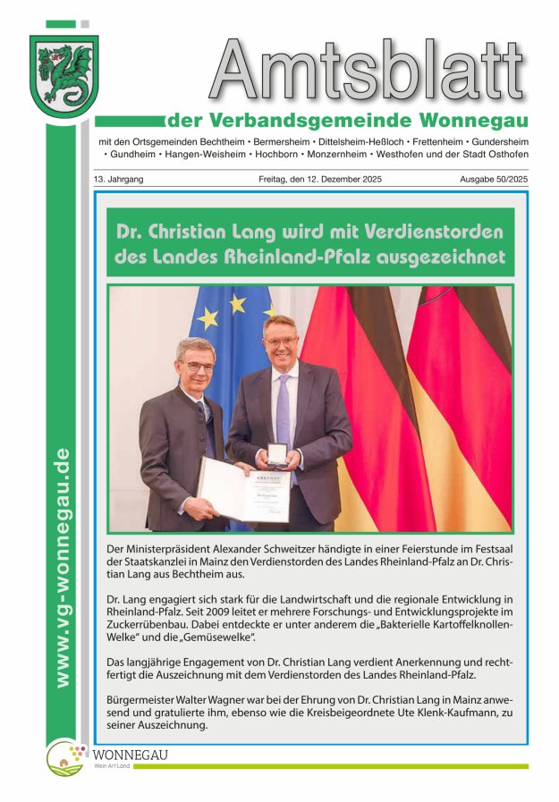 Amtsblatt VG Wonnegau Titelblatt 50/2025