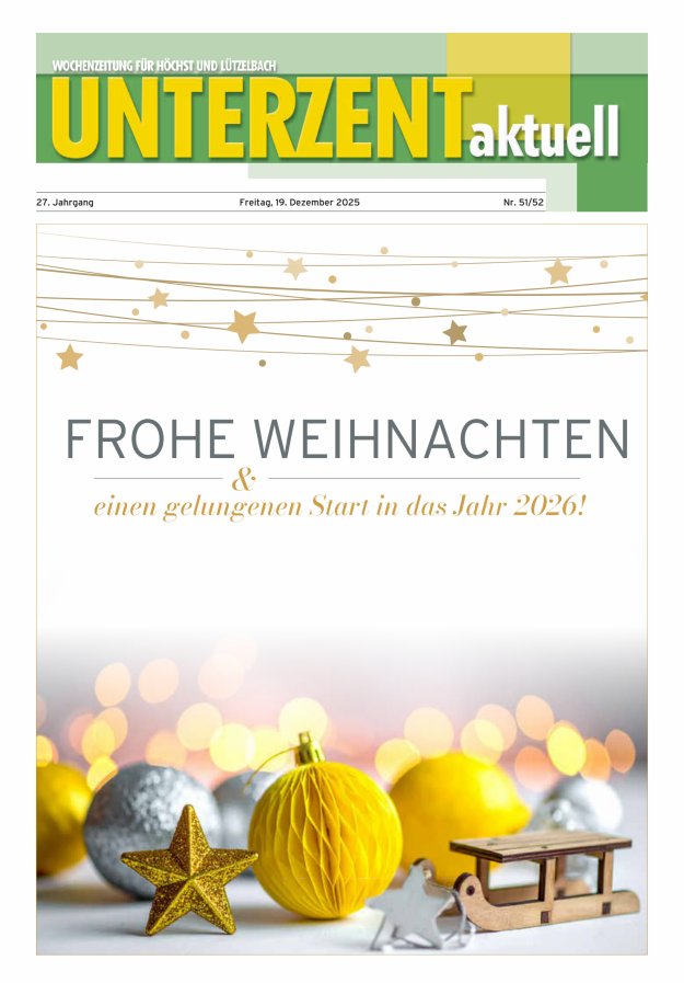 Unterzent aktuell Wochenzeitung für Höchst und Lützelbach Titelblatt 51/2025