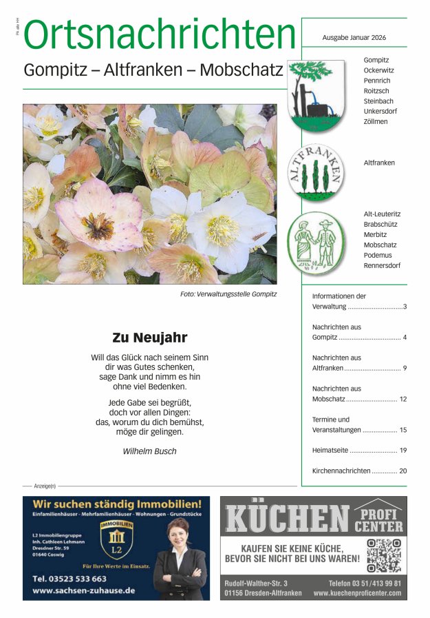 Ortsnachrichten Gompitz - Altfranken - Mobschatz Titelblatt 12/2025