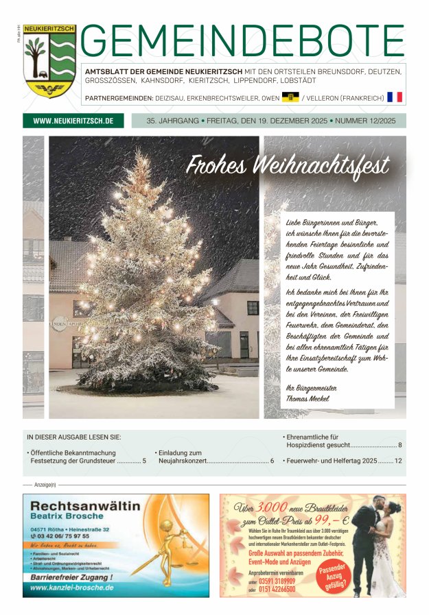 Gemeindebote - Amtsblatt der Gemeinde Neukieritzsch mit den Ortsteilen Titelblatt 12/2025