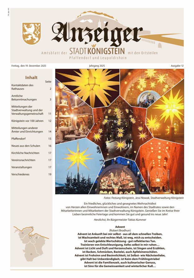 Amtsblatt der Stadt Königstein Titelblatt 12/2025