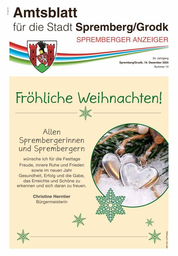 Amtsblatt für die Stadt Spremberg/Grodk – Spremberger Anzeiger Titelblatt 14/2025