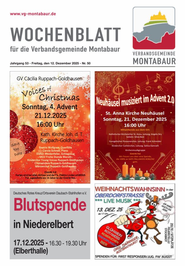 Wochenblatt der Verbandsgemeinde Montabaur Titelblatt 50/2025