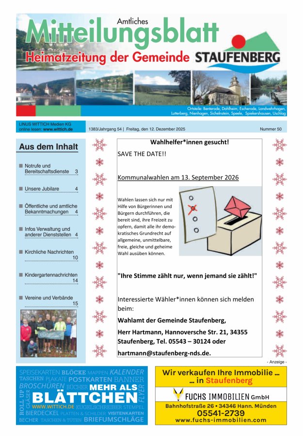 Heimatzeitung der Gemeinde Staufenberg Titelblatt 50/2025