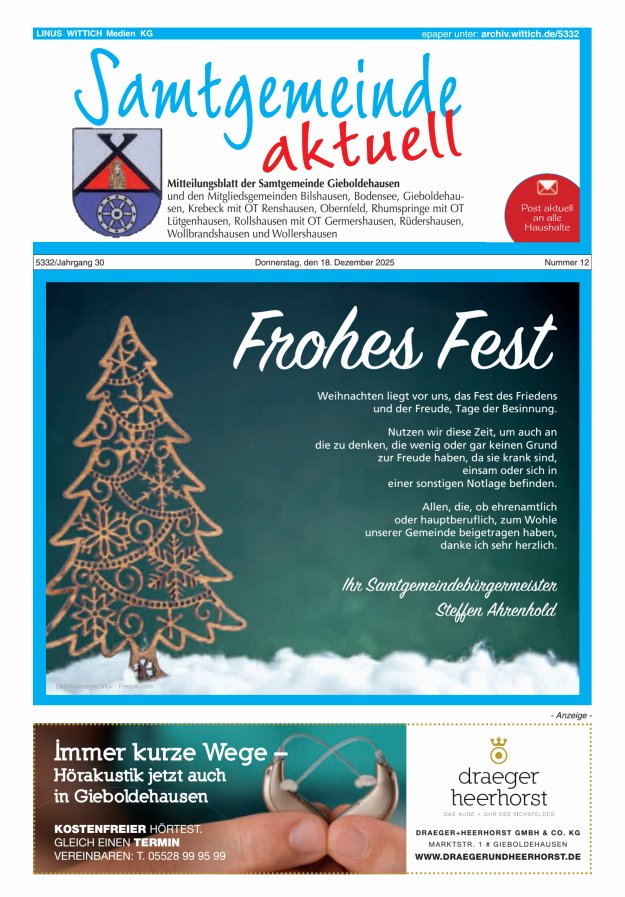 Samtgemeinde aktuell Gieboldehausen Titelblatt 12/2025