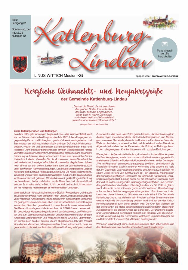 Blickpunkt Katlenburg Lindau Titelblatt 12/2025