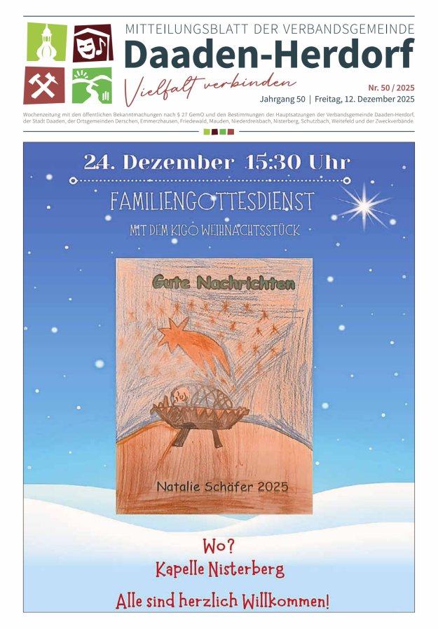 Mitteilungsblatt der Verbandsgemeinde Daaden-Herdorf Titelblatt 50/2025