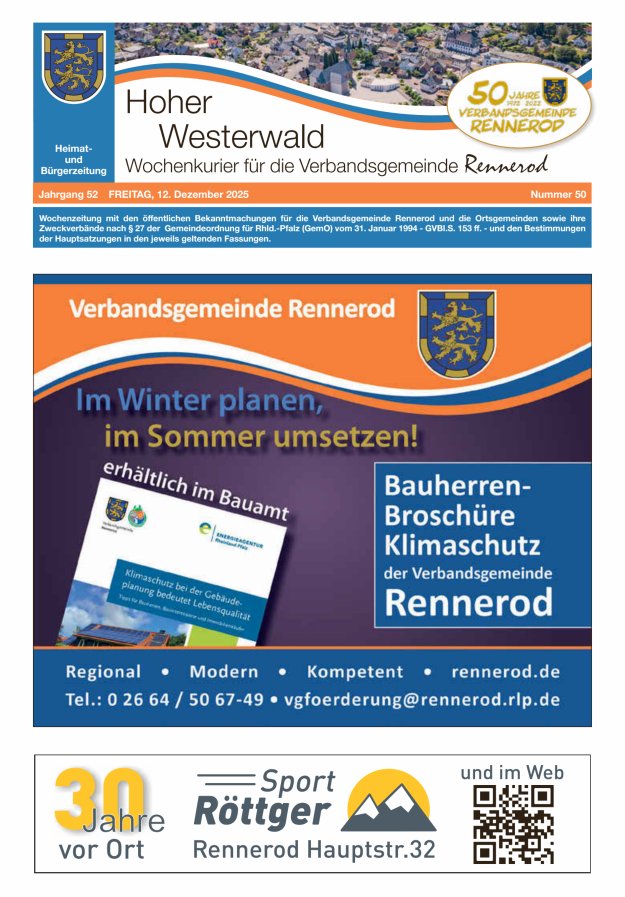 Hoher Westerwald - Wochenkurier für die Verbandsgemeinde Rennerod Titelblatt 50/2025