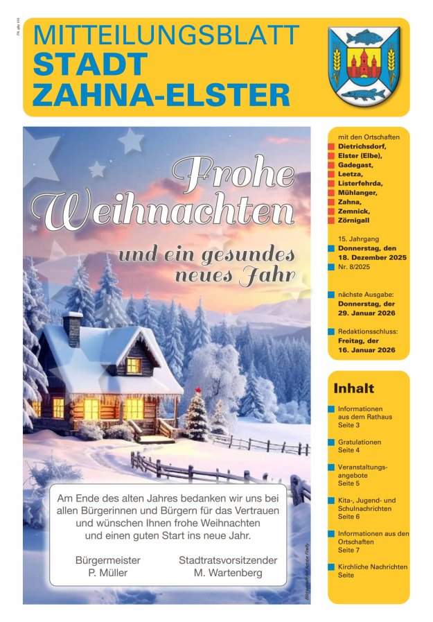 Mitteilungsblatt Stadt Zahna-Elster mit den Ortschaften Titelblatt 08/2025