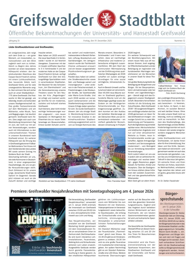 Greifswalder Stadtblatt Titelblatt 12/2025