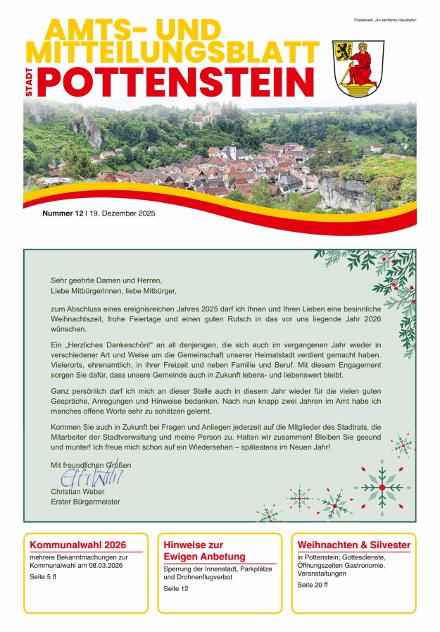 Amts- und Mitteilungsblatt der Stadt Pottenstein Titelblatt 12/2025
