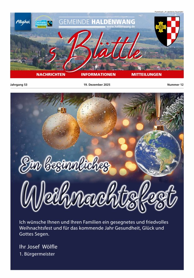 sBlättle der Gemeinde Haldenwang Titelblatt 12/2025