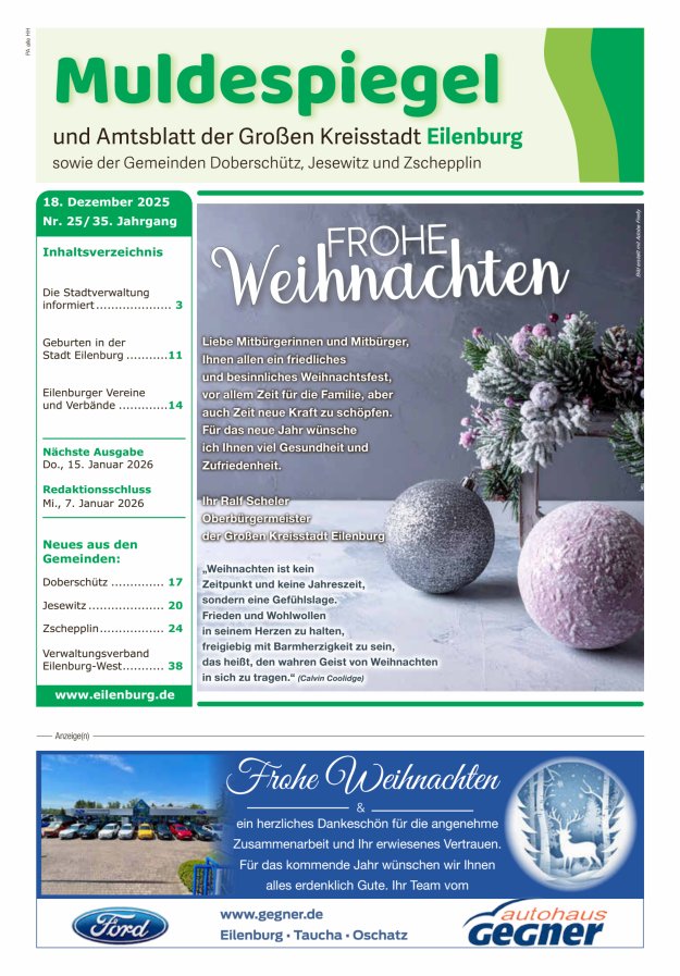 Muldespiegel und Amtsblatt der Großen Kreisstadt Eilenburg und der Gemeinden Titelblatt 25/2025