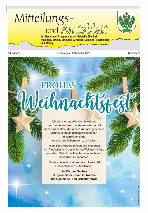 Mitteilungs- und Amtsblatt der Gemeinde Struppen und der Ortsteile Titelblatt 12/2025